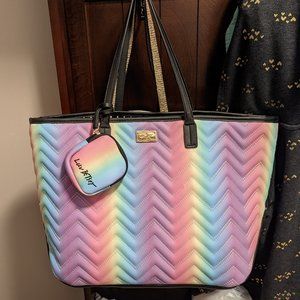 Betsey Johnson rainbow Chevron tote and crossbody
